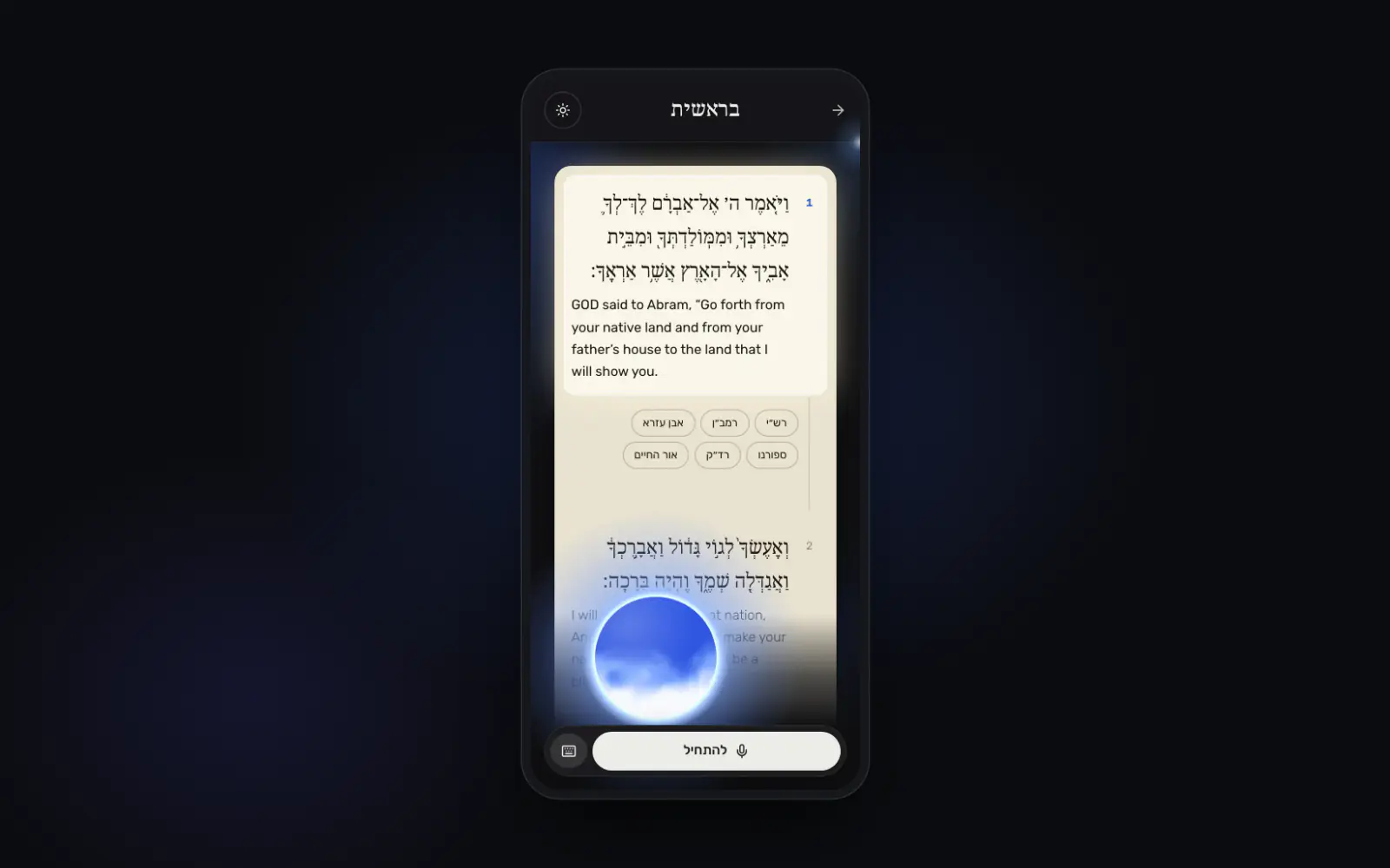 המפגש בטלפון: הפסוק בעברית מואר על המגילה, התרגום, המפרשים, והאור של ארי.