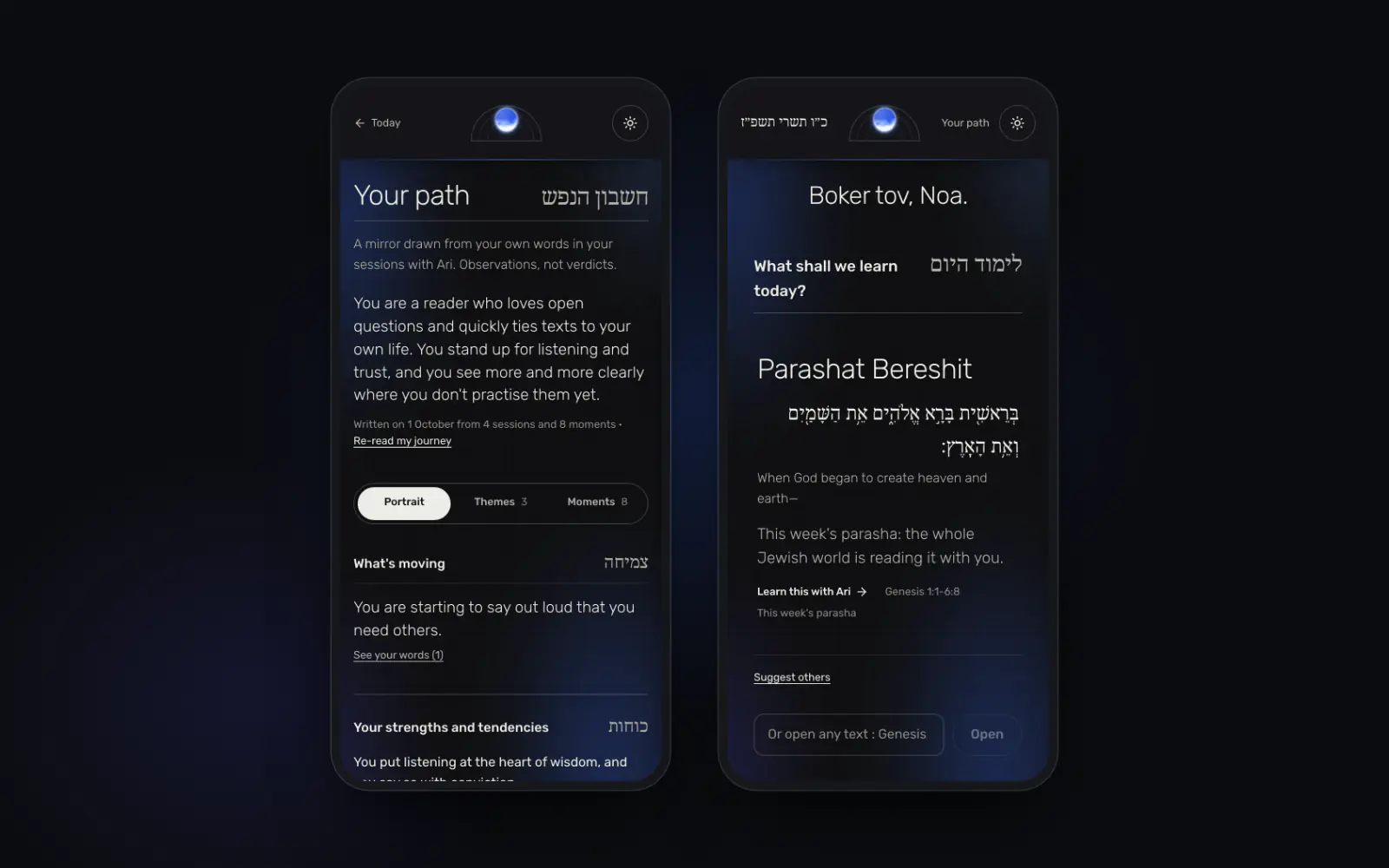 Two phones: Your path, a portrait of how the learner studies, and the home screen.