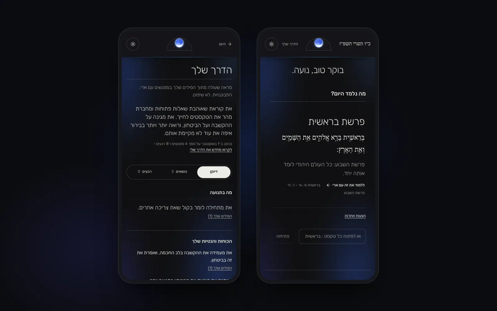 שני טלפונים: ״הדרך שלך״, דיוקן של דרך הלימוד, ומסך הבית.